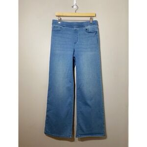J. Jill Pure Jill Denim Womens Pull On Wide Leg Jeans Light Wash Elastic SMALL